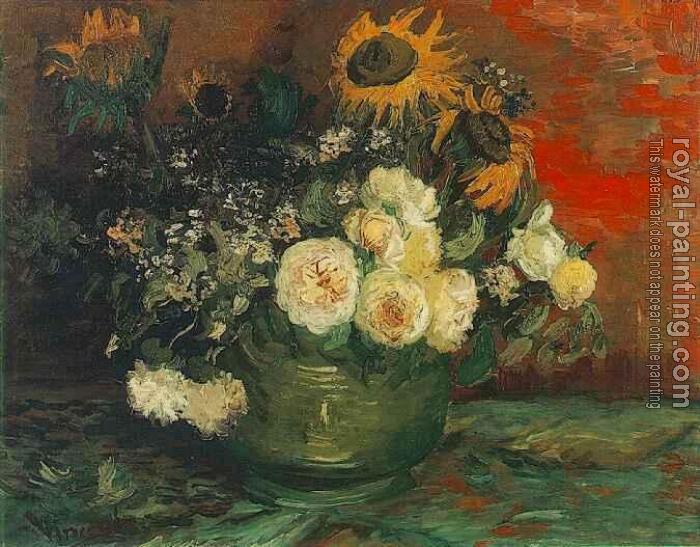 Vincent Van Gogh : Bowl with Sunflowers, Roses and Other Flowers